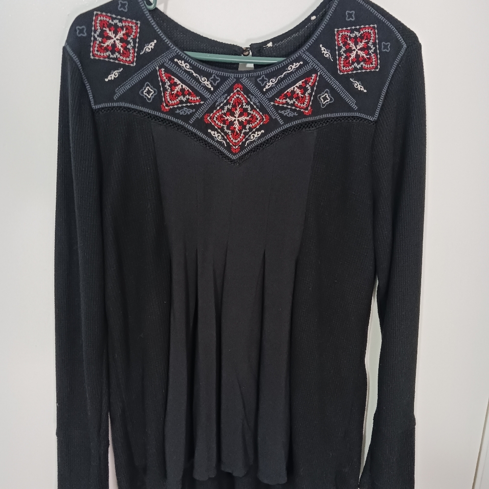 Women's Alchemy Thread Waffle Knit Black Tunic Top Size XL Color Black